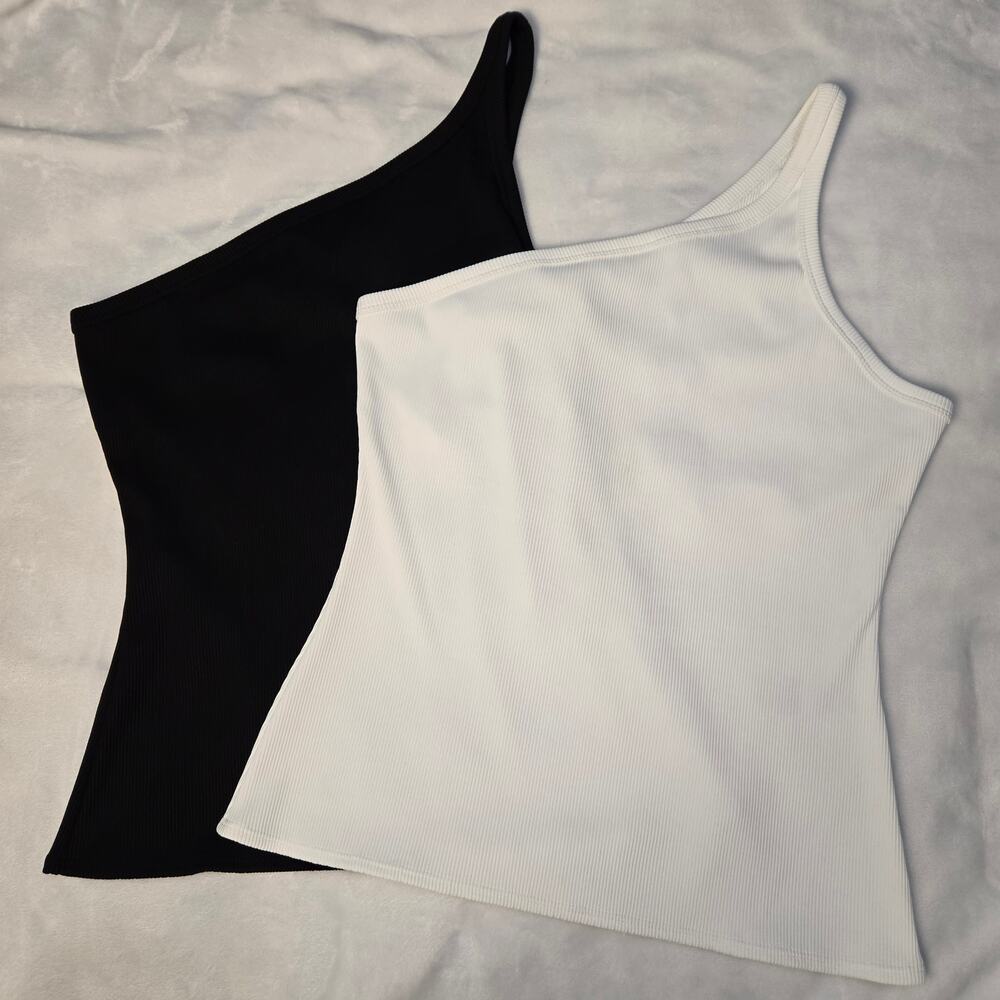 WHBMFORME Rib One‑Shoulder Tank Bundle Women’s L Black + White